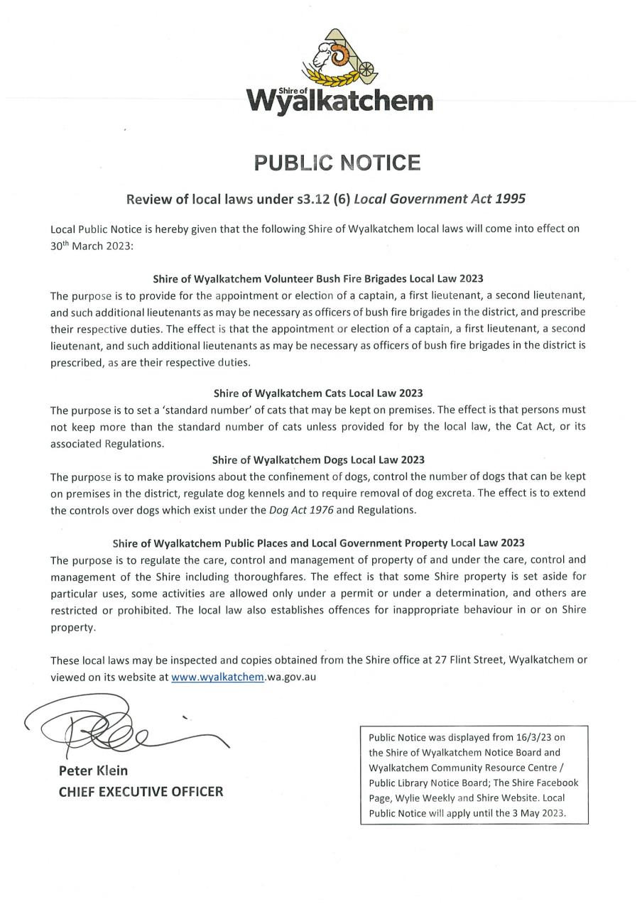Public Notice - Local Laws Reviewed