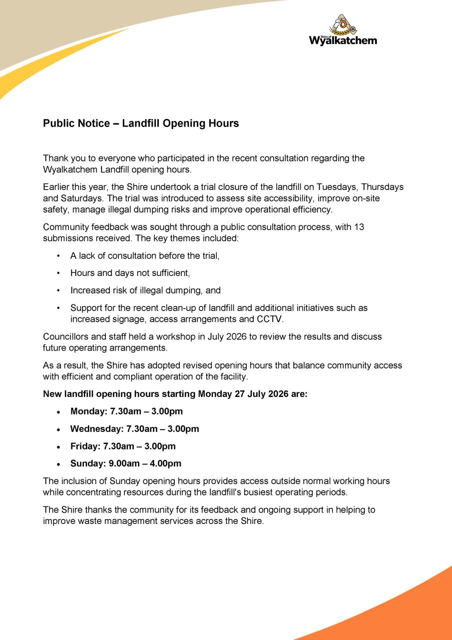 Public Notice - Landfill hours