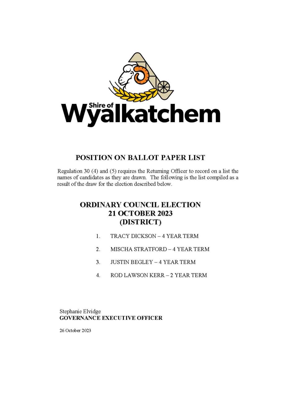 WYALKATCHEM COUNCILLOR ELECTIONS 2023